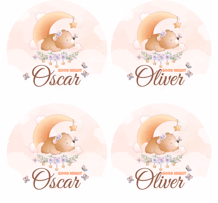 Personalisable coasters cute bear bedtime design - TenStickers