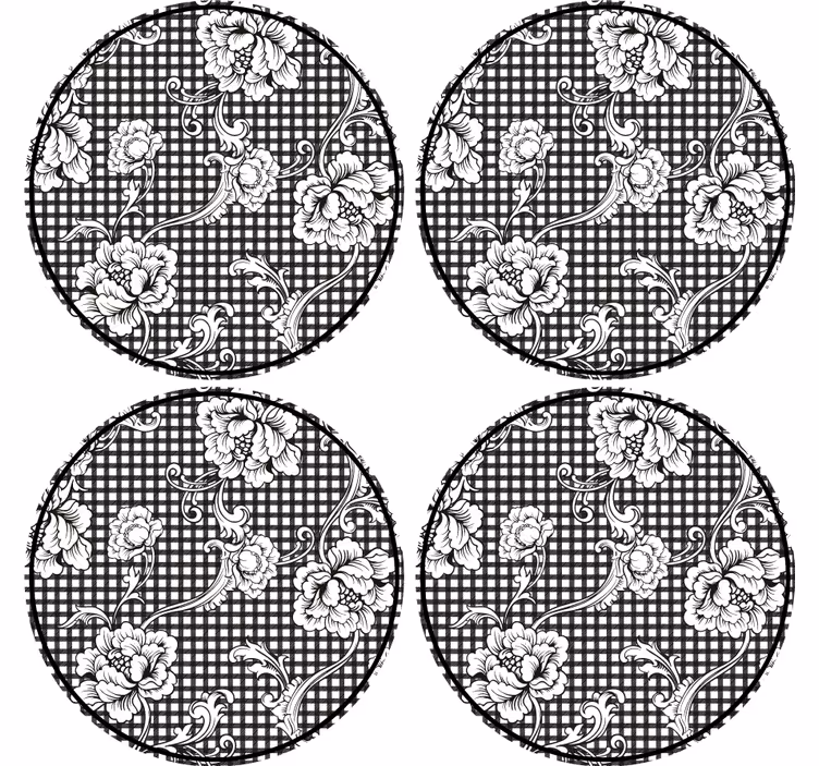 Floral gingham pattern coaster - TenStickers