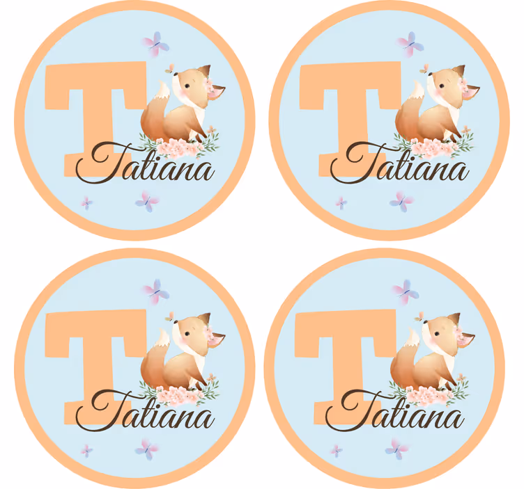 Personalisable coasters with playful fox design - TenStickers