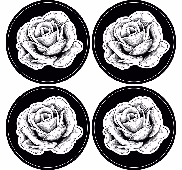 Coaster intricate black rose design - TenStickers