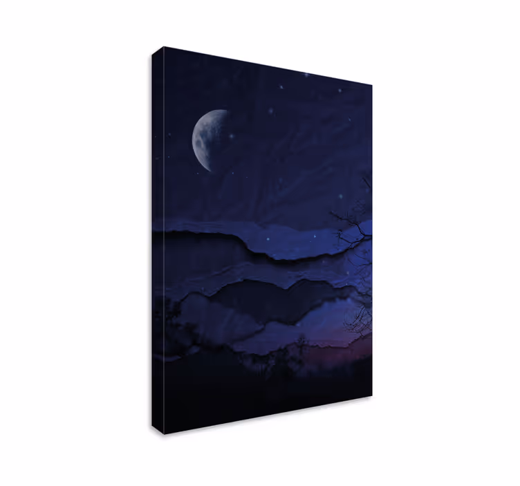 Blue canvas print of night landscape with moon - TenStickers