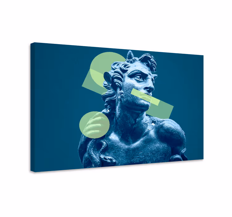 Blue canvas print of vibrant 3d shapes in vaporwave style - TenStickers