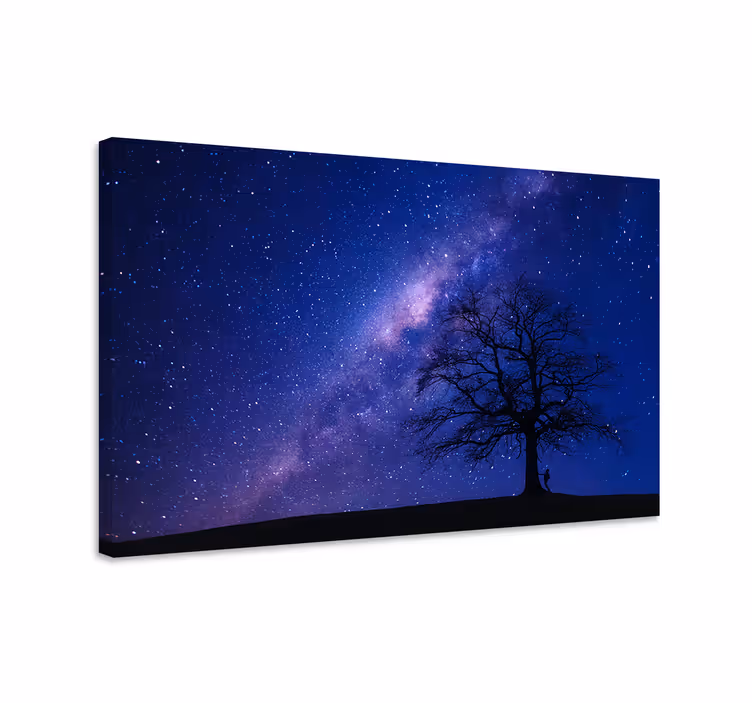 Blue canvas print 3d tree at night artwork - TenStickers