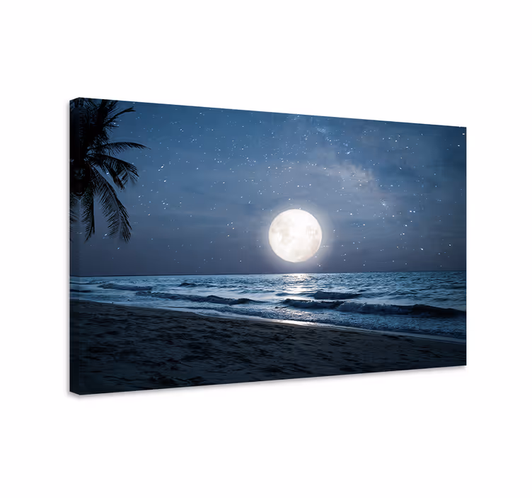 Blue canvas print of beautiful moonlight over ocean - TenStickers
