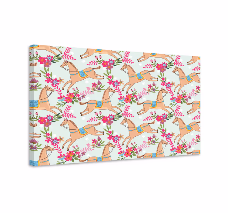 Horse wall art featuring a pink floral pattern - TenStickers
