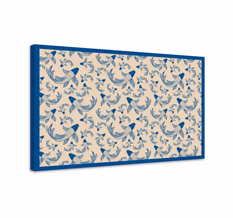 Fish canvas featuring blue swimming fish on beige - TenStickers