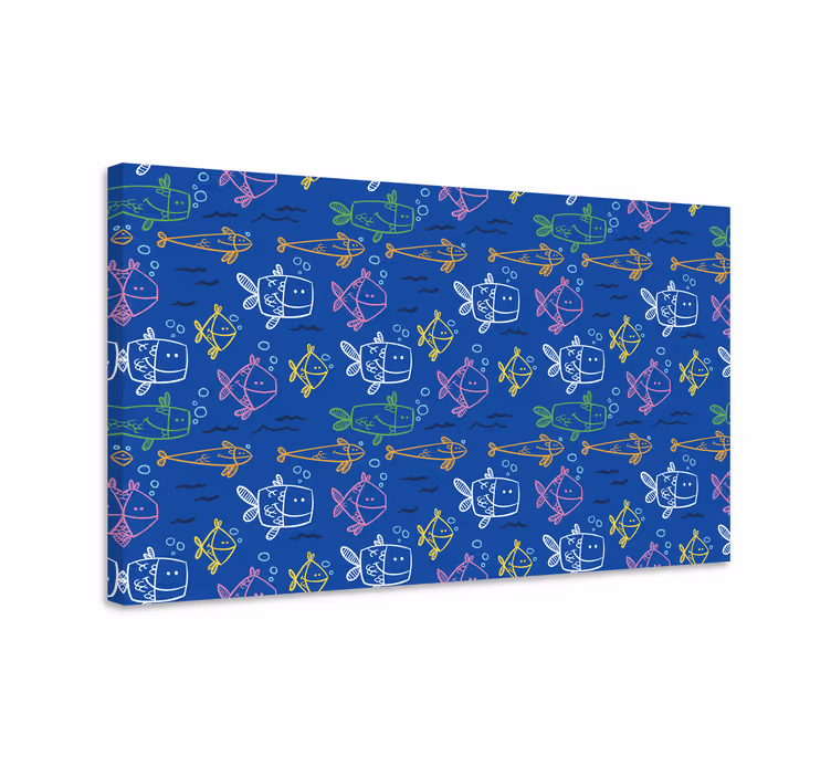 Fish canvas featuring sea creatures on blue background - TenStickers
