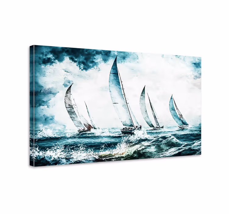 Blue canvas print sailboats on the sea - TenStickers