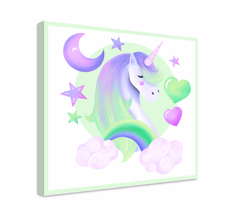 Heart and rainbow unicorn canvas wall print - TenStickers