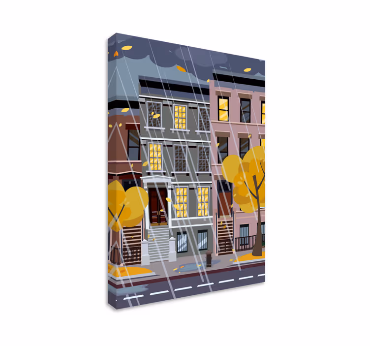 Cityscape wall art urban rainy scene - TenStickers