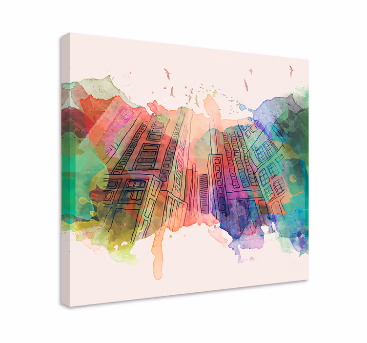 Colorful modern buildings city canvas prints - TenStickers