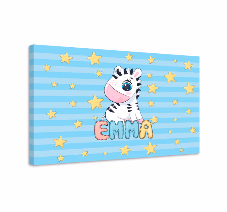 Cute Zebra and Stars with Name canvas - TenStickers