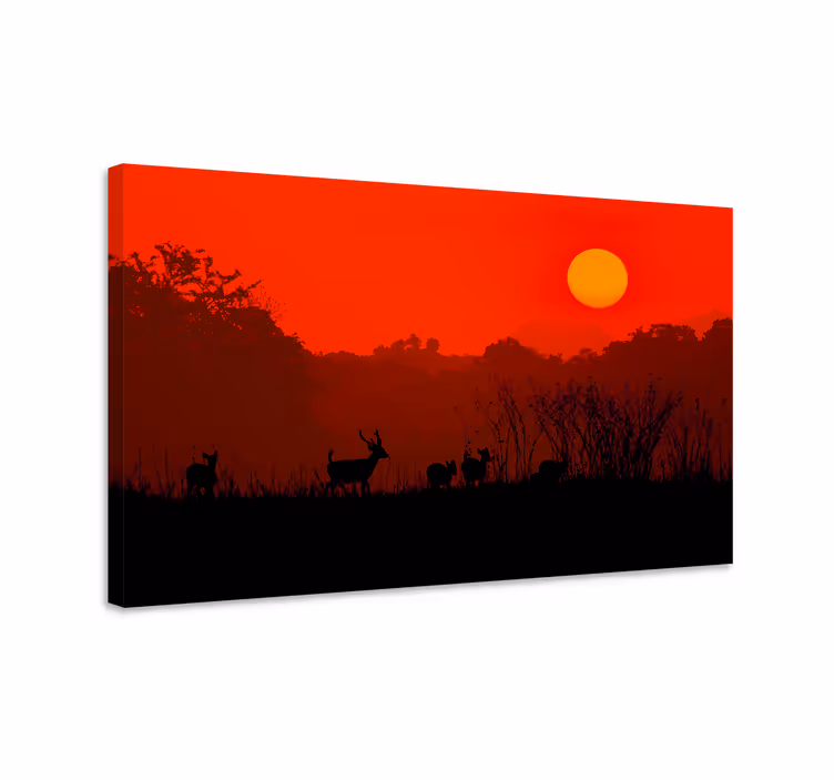 Stag canvas silhouetted stag sunset art print - TenStickers