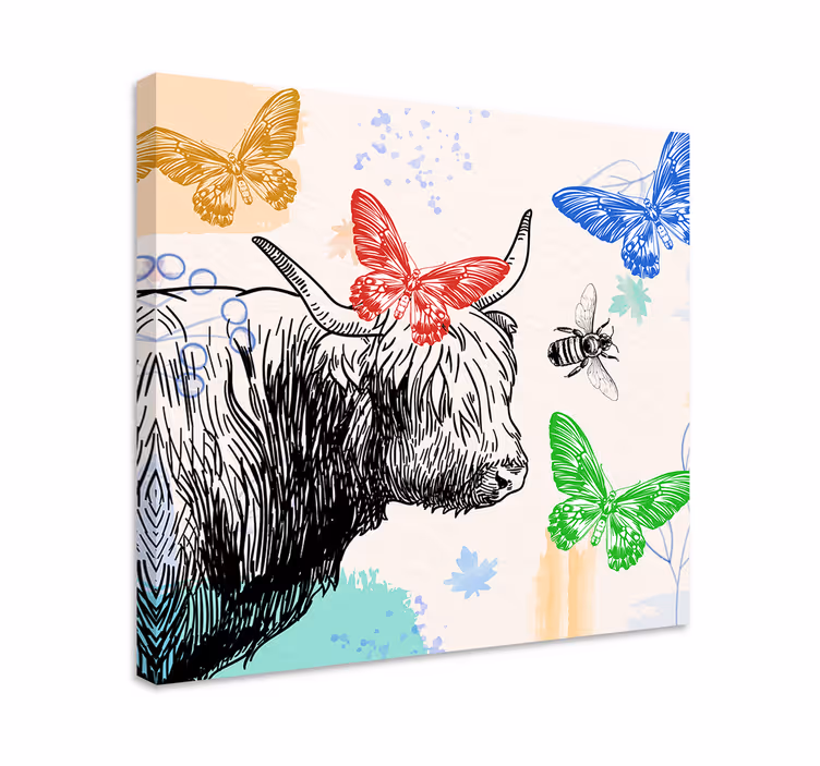Butterfly and bee cow animal canvas prints - TenStickers
