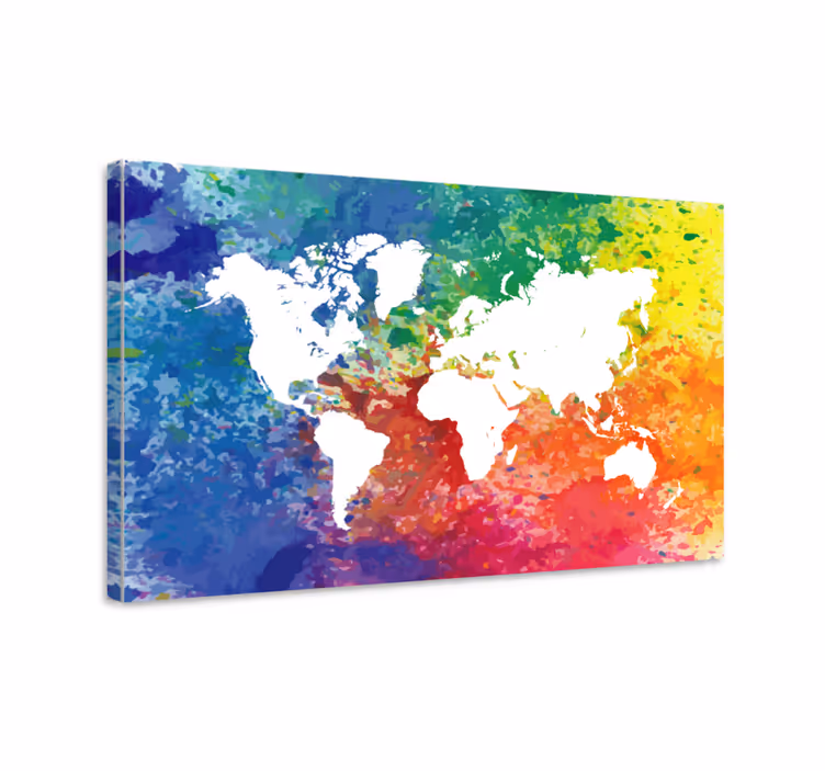 Artistic colorful sillhouette world map canvas - TenStickers