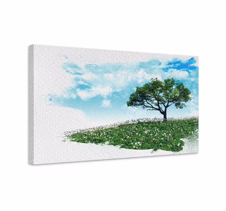 Lone green tree canvas wall art - TenStickers