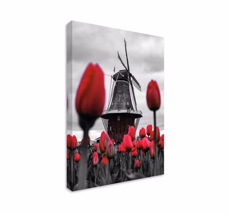 Landscape canvas windmill and tulips art - TenStickers