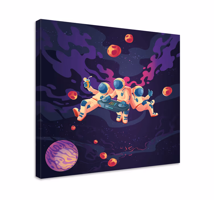 Video game canvas art astronauts enjoying together - TenStickers
