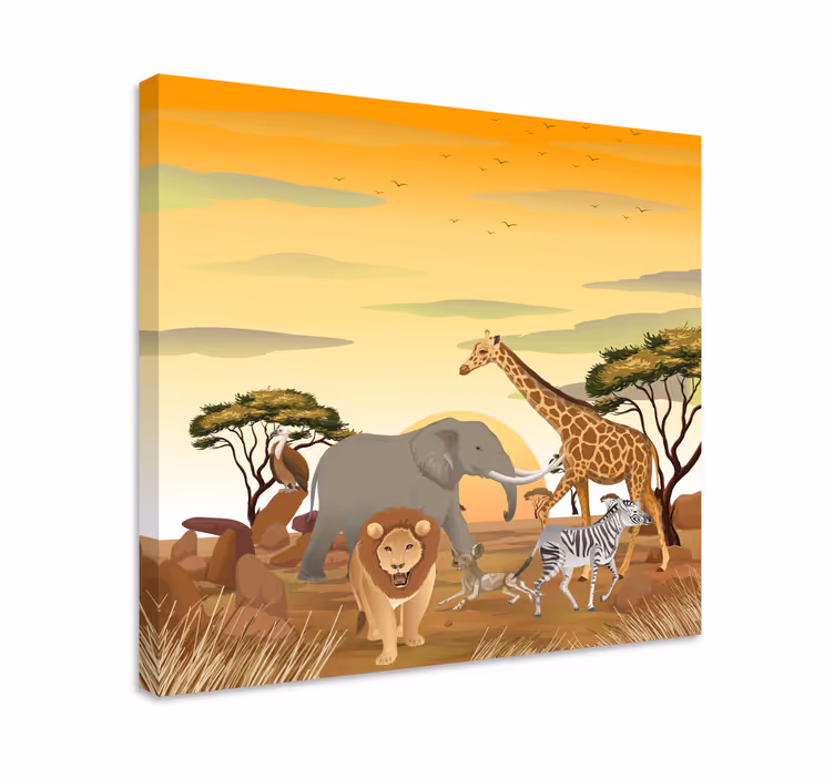 African animals with plants nursery canvas - TenStickers