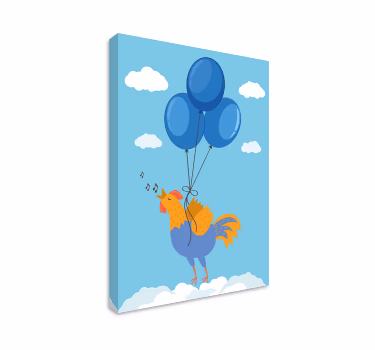 Flying chick with blue balloons bird canvas art - TenStickers