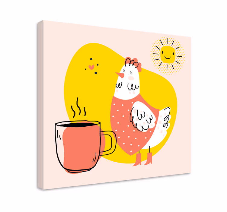 Animal canvas wall art cheerful chicken morning - TenStickers