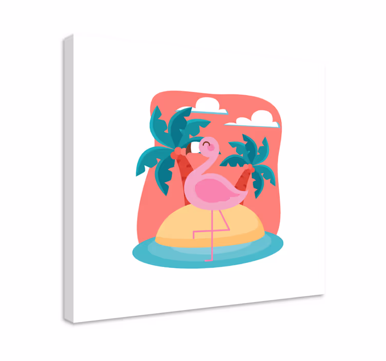 Animal canvas wall art flamingo on island - TenStickers