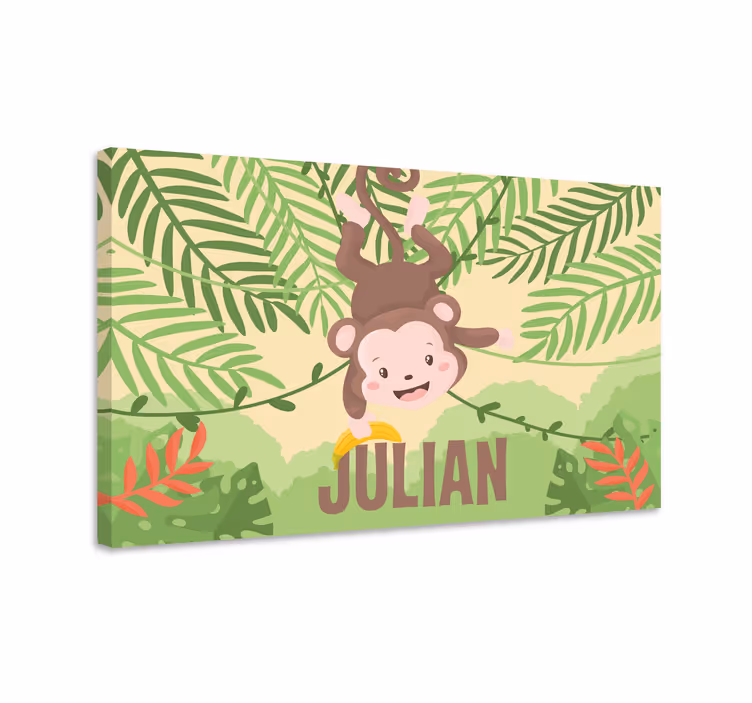 Dinosaur canvas wall art monkey swinging joy - TenStickers