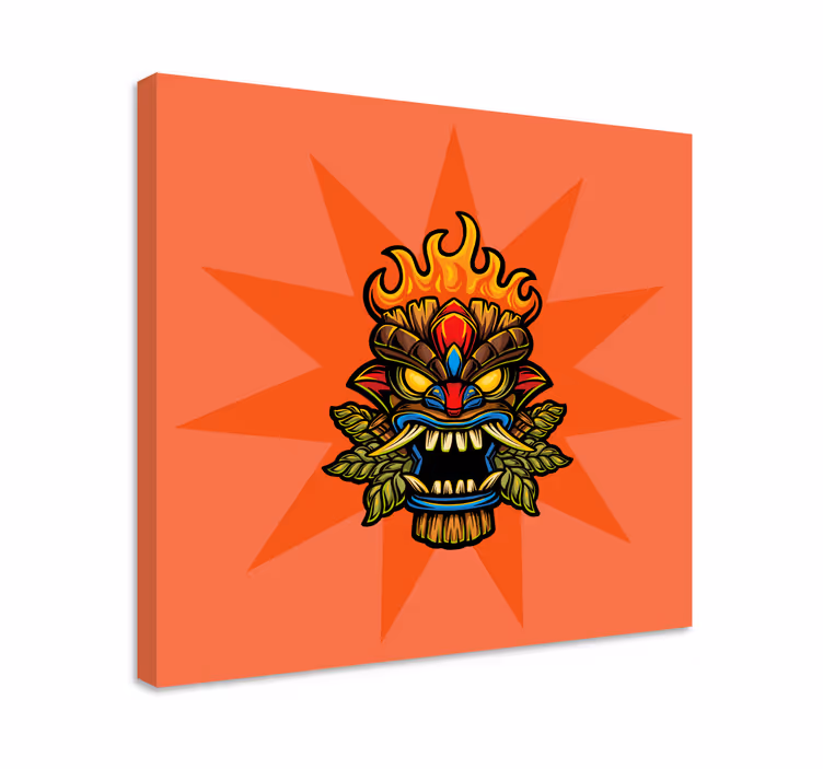 Fire tiki mask cartoon graffiti modern canvas - TenStickers
