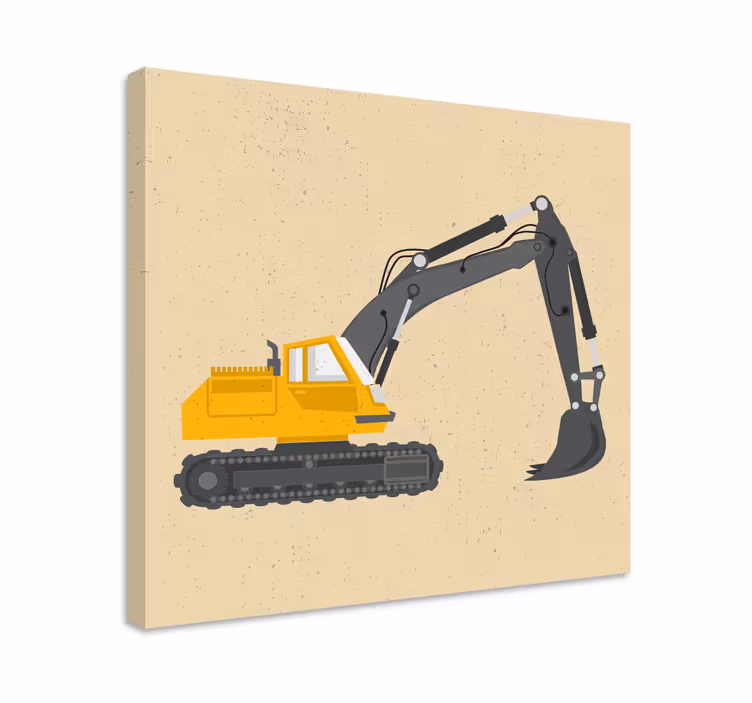 Yellow excavator drawing nursery canvas - TenStickers