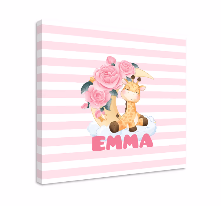 Cute animals giraffe name personalised canvas - TenStickers