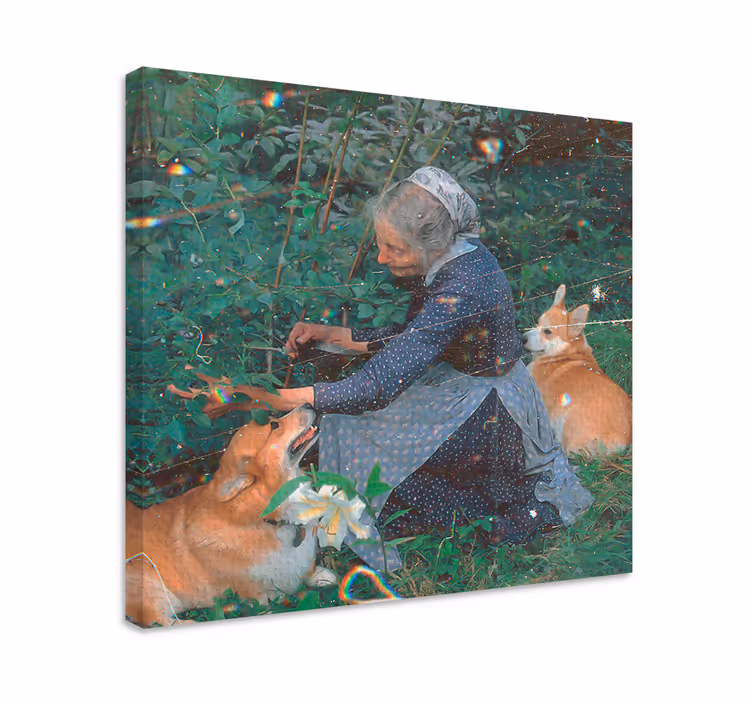 Grandmother with dogs "cottagecore" canvas - TenStickers