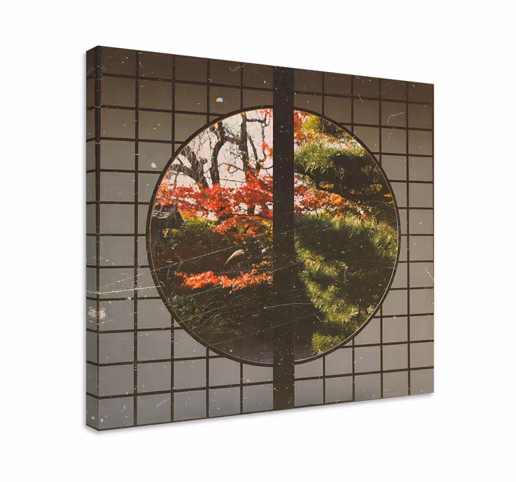 Round window cottagecore views landscape canvas - TenStickers