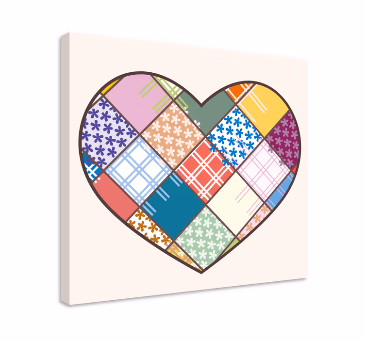Patchwork colourful heart pattern retro canvas - TenStickers