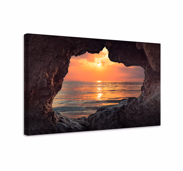 3D cave sunrise ocean landscape canvas - TenStickers