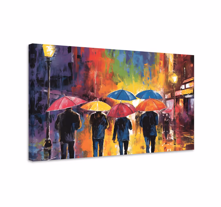 umbrellas painting people canvas - TenStickers