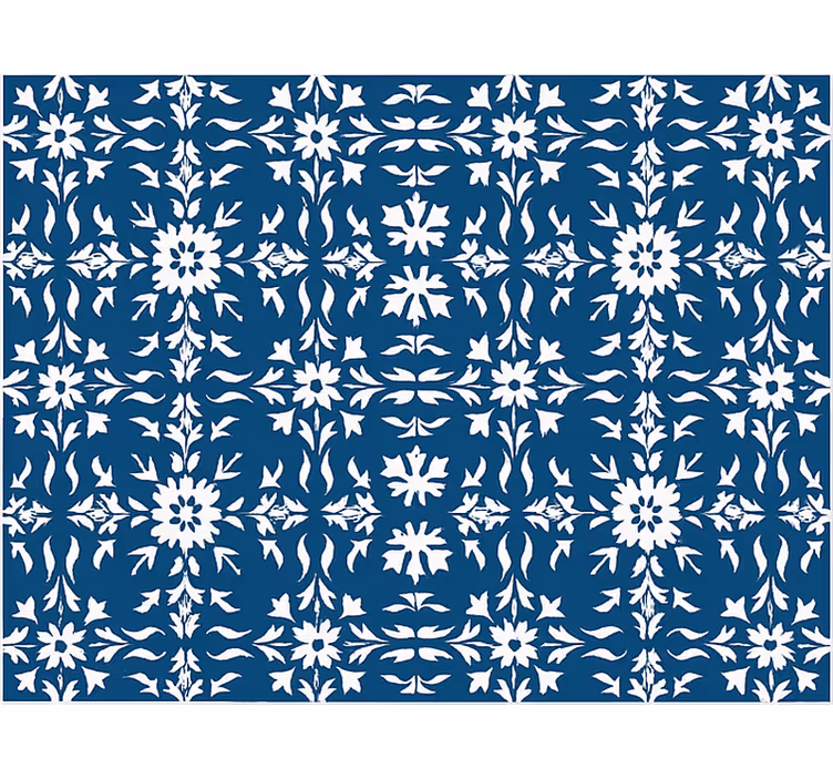 White tiled pattern blue vinyl rug - TenStickers