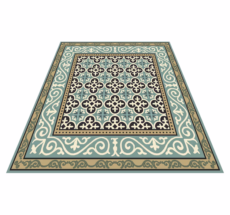 Ornate Encaustic Border dining room vinyl rug - TenStickers