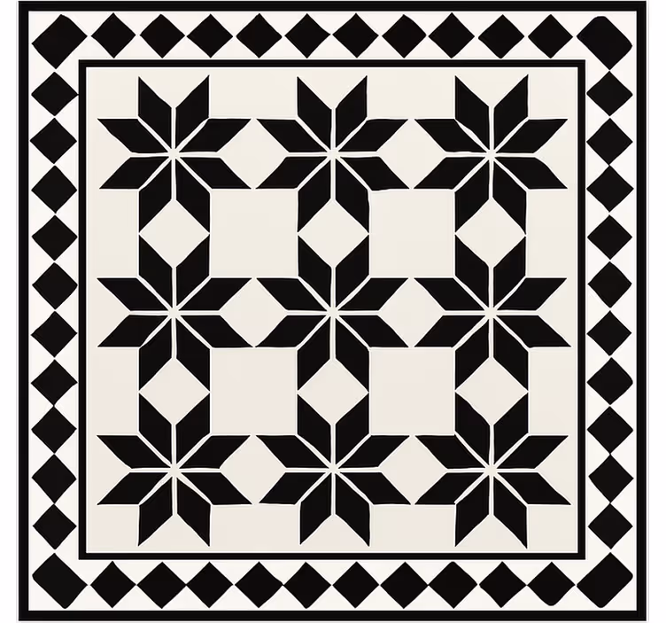 Monochrome star tile pattern  kitchen vinyl rug - TenStickers