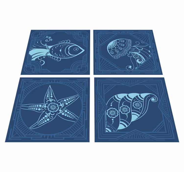 Animal vinyl rug with blue decorative tiles - TenStickers