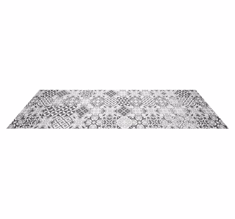 Kitchen vinyl rug in intricate greyscale mosaic - TenStickers