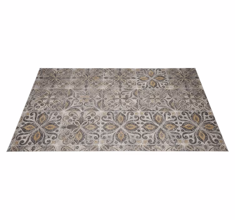 Ornate charcoal arabesque kitchen vinyl rug - TenStickers