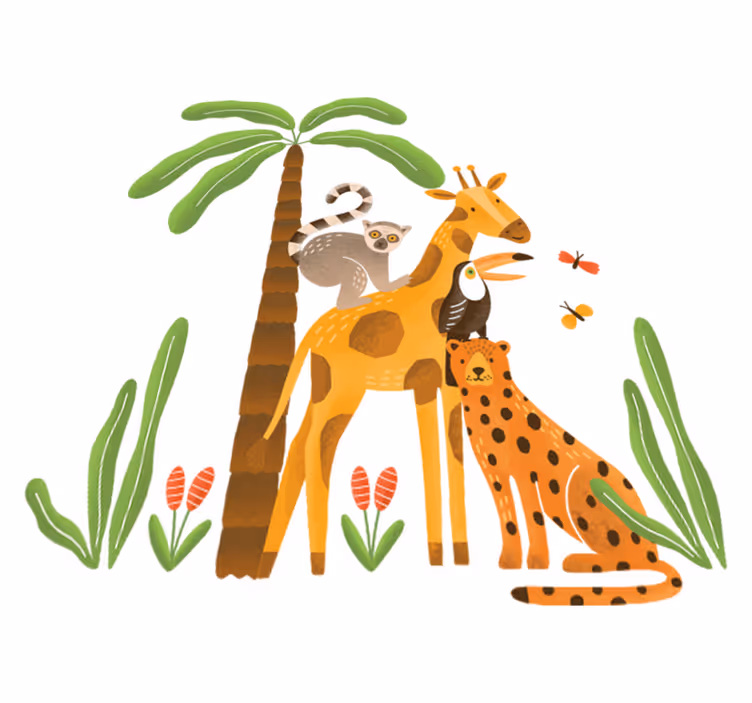 Animal vinyl rug featuring playful jungle animals - TenStickers
