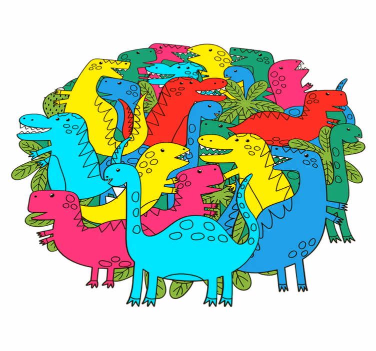 Animal vinyl rug with round colorful dinosaur design - TenStickers