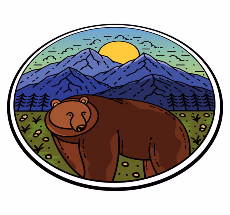 Animal vinyl rug round mountain bear design - TenStickers