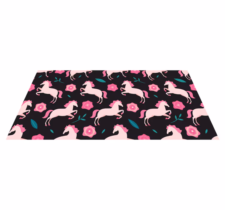 Animal vinyl rug featuring horses with flowers and plants - TenStickers