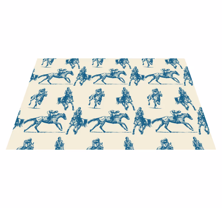 Animal vinyl rug in blue and beige horse pattern - TenStickers