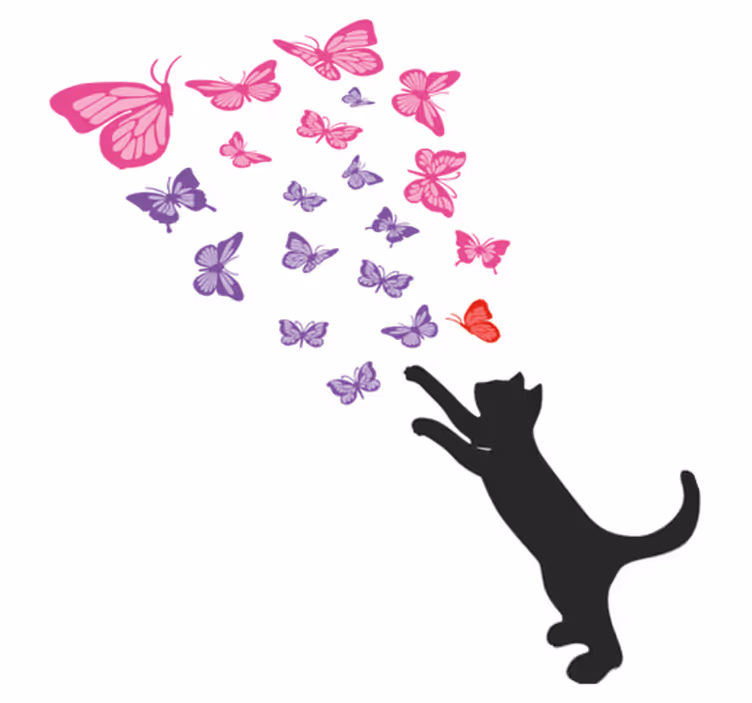 Playful cat butterflies animal vinyl rug - TenStickers