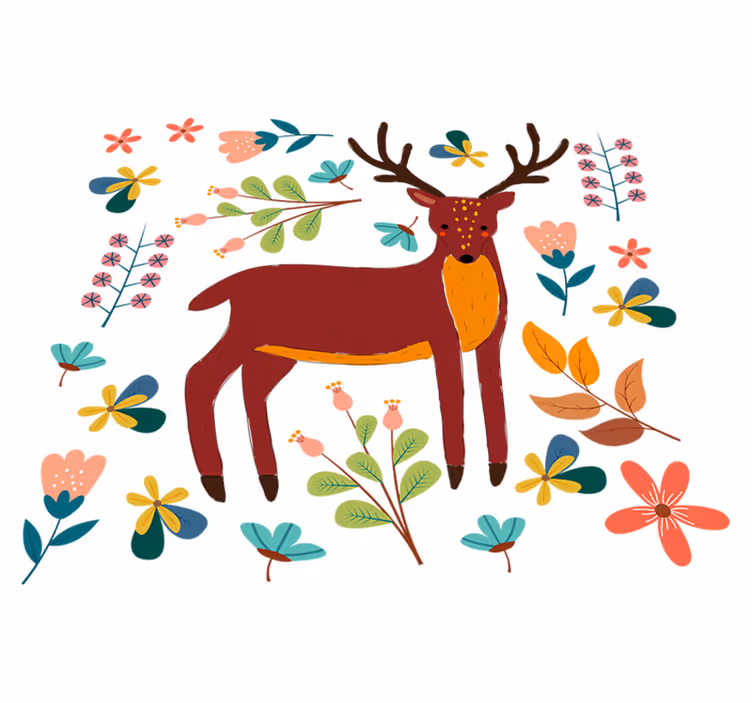 Whimsical deer illustration animal vinyl rug - TenStickers