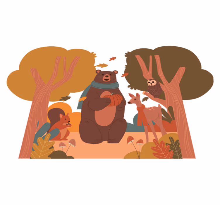 Animal vinyl rug fall woodland creatures - TenStickers