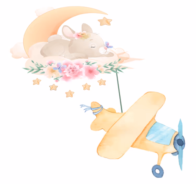 Animal vinyl rug bunny sleeping on the moon with toy - TenStickers